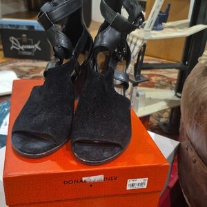 Donald J. Pliner Black Suede & Leather Open-Toe Strappy Heels Size 10